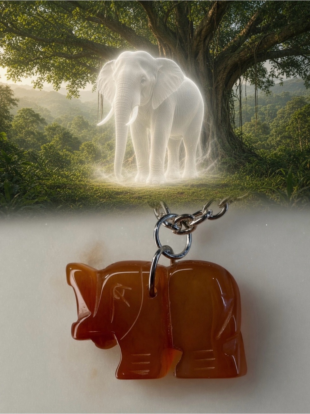 Carnelian Elephant Hand-Carved Pendant Necklace